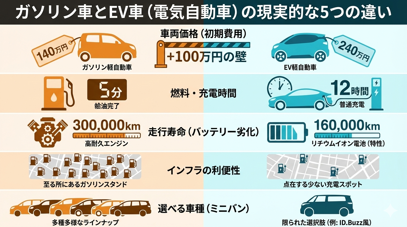 ガソリン車とEV車の現実的な5つの違い
