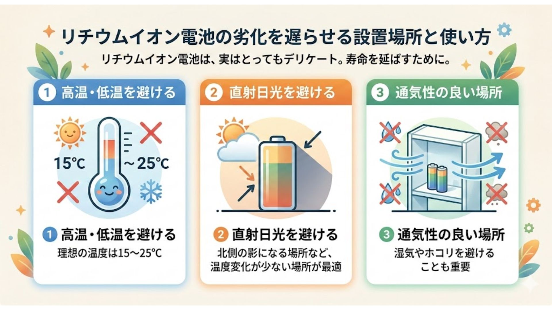 劣化を遅らせる設置場所と使い方