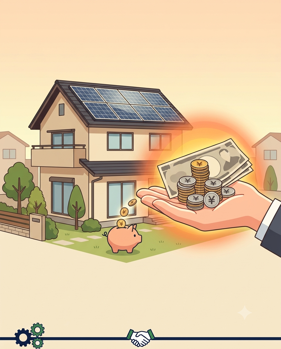 太陽光発電の設置費用を抑える自治体補助金活用のイメージ