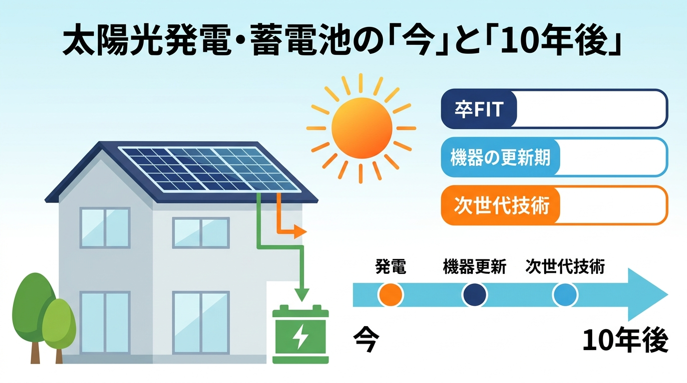 太陽光発電と蓄電池の10年後に起きる変化と後悔しない導入設計を解説する記事のアイキャッチ画像